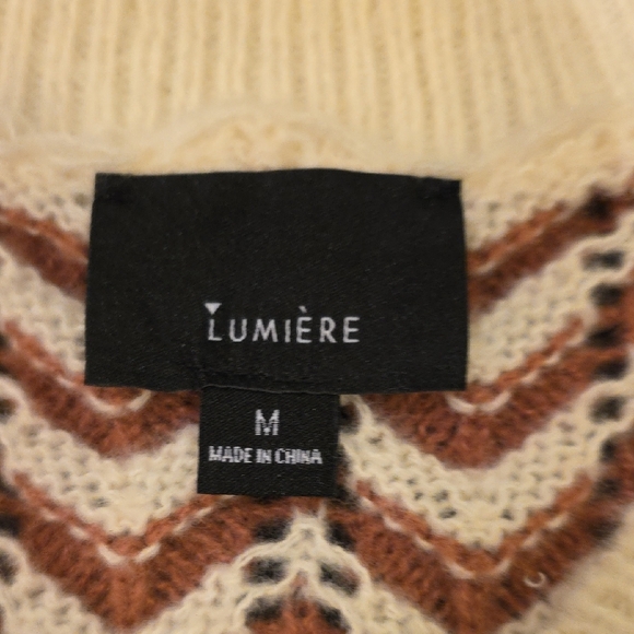 NWT Lumiere Women's Chevron Knit Sweater - Cream and Dusty Rose Size Medium - Picture 3 of 7